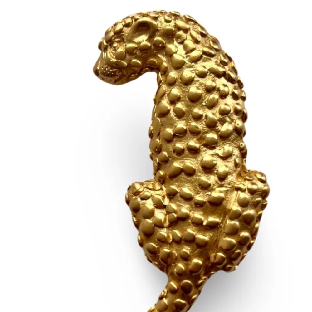Vtg 90s Matte Gold Plated Leopard Cheetah Panther Brooch - Picture 2 of 7